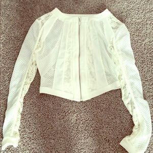 White lace zip up jacket